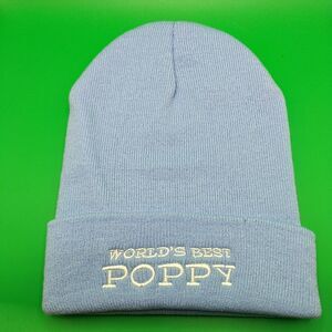 World's Best Poppy (Dad) Embroided Beanie (blue) As Seen In Photo